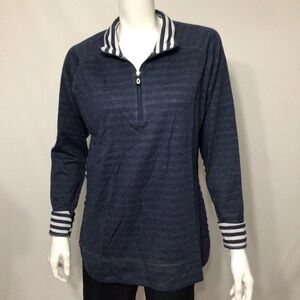 Kate Lord Golf Collection Navy Striped Quarter-Zip Pullover